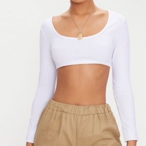 Basic White Rib Long-sleeve Crop top